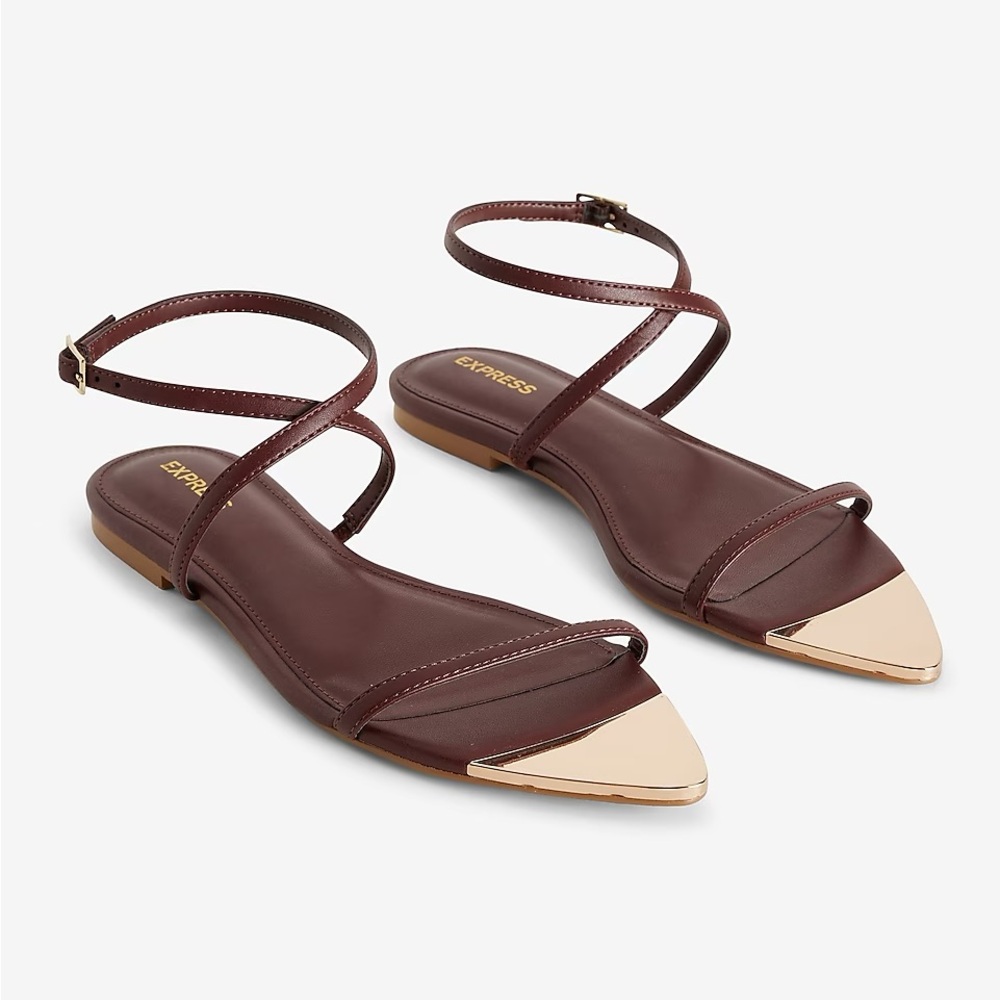 Express - Metallic Pointed Toe Strappy Flat Sandals